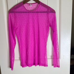 Anthropologie Only Hearts point d Espirit Vibrant Pink Sheer dot top Sz S